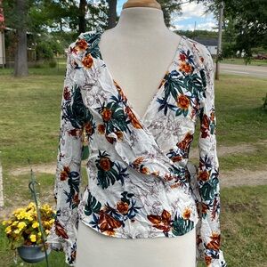 Tropical print wrap around bouse